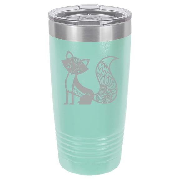 Tumbler Stainless Steel Vacuum Insulated Travel Mug Fancy Fox (Teal, 20 oz)