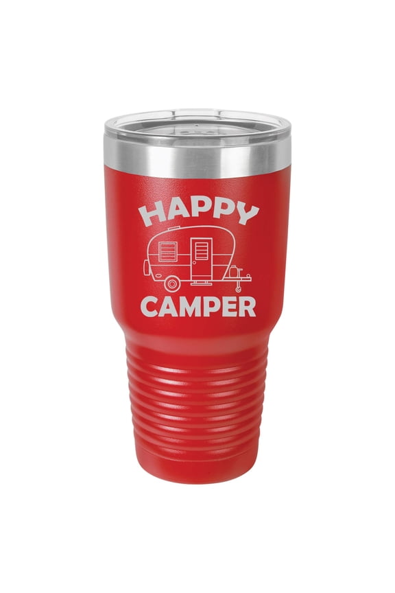 Tumbler Stainless Steel Vacuum Insulated Travel Mug Happy Camper (Red, 30 oz)