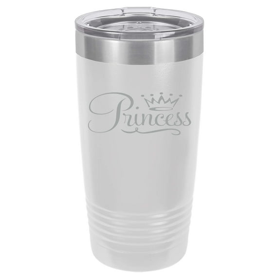 Tumbler Stainless Steel Vacuum Insulated Travel Mug Princess Fancy (White, 20 oz)