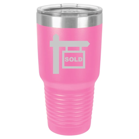 Tumbler Stainless Steel Vacuum Insulated Travel Mug Real Estate Agent Broker Realtor Sold (Hot-Pink, 30 oz)