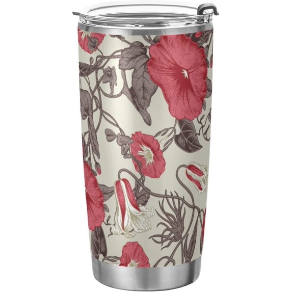 Tumbler Trumpet Flower Red Insulated Coffee Cup Beverage Container Travel Mug with Straw and Lid Double Wall Stainless Steel 20oz Office, Back to School