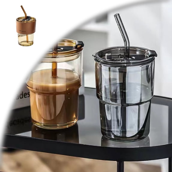 Tumbler Water Glass, Cups with Straw and Lid Sealed Carry on for Coffee, Iced Tea, Thick Wall Insulated Glass Cup