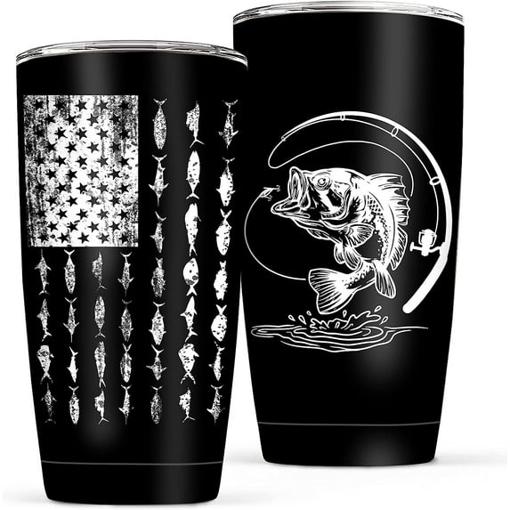 Tumbler for Men American Flag Patriotic Coffee Tumbler for Men Fishing Lover 20 oz Vacuum Insulated Stainless Steel Fishing Travel Mug Gifts for Him