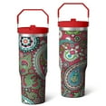 thumbnail image 1 of Tumbler with Handle 30oz Double Insulated Flip Straw Insulated Travel Cups Gifts for Best Friend Travelers Paisley Design Mug for Home School, 1 of 7