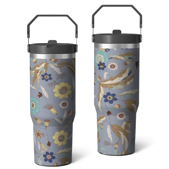 Tumbler with Handle 30oz Vacuum Insulated Flip Straw Mug Gifts for Women Girl Paisley Design Mug for Birthday Christmas