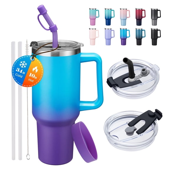 40oz Tumbler with Handle and Straw for Women & Men, Insulated Stainless Steel Coffee Mug, Keeps Cold 34H Hot 10H, Leakproof Travel Cup for Office Gym Car
