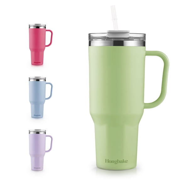 HONGBAKE 40oz Stainless Steel Tumbler with Handle & Straw Lid, Vacuum Insulated Tumbler, Sage Green