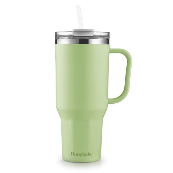 HONGBAKE 40oz Stainless Steel Tumbler with Handle & Straw Lid, Vacuum Insulated Tumbler, Sage Green