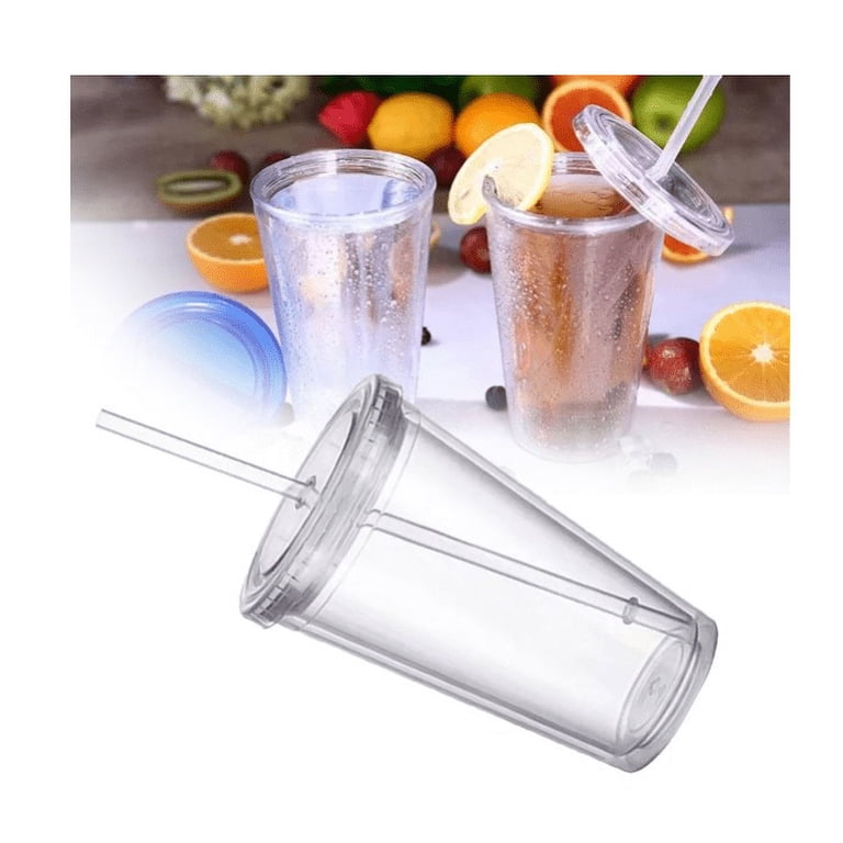 Tumblers with Lids and Straws.16 oz Clear Pastel Colored Plastic Acrylic  Travel Tumblers Cups.Double Wall Insulated Matte Reusable Tumblers Bulk for  ...