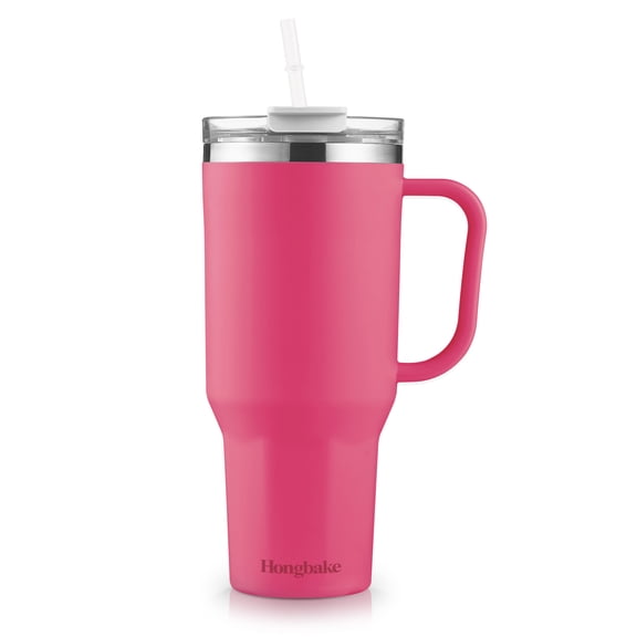 HONGBAKE 40oz Stainless Steel Tumbler with Handle & Straw Lid, Vacuum Insulated Tumbler, Blush Pink