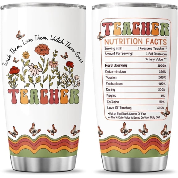 Tumblers Teachers Pack Coffee Women For Gift Music Cups Appreciation Stainless Steel, Teacher Gifts, Tumbler 20 Oz With Lid And Straw, Teacher Nutrition Facts