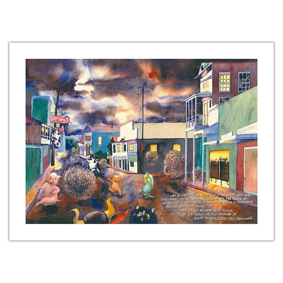 Tumbleweed Terror - Invasion of the Giant Tumbleweeds 1989 - From an Original Hawaii Watercolor Painting by Peggy Chun - Bamboo Fine Art 290gsm Paper Print (Unframed) 24x32in