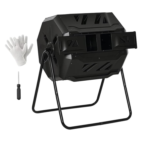 Tumbling Compost Bin Outdoor 360° Dual Chamber Rotating Composter 43 Gallon, Black