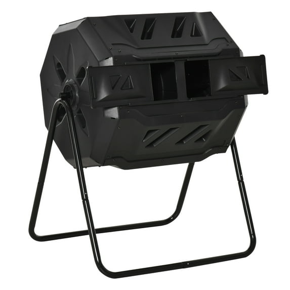 Tumbling Compost Bin Outdoor 360° Dual Chamber Rotating Composter 43 ...