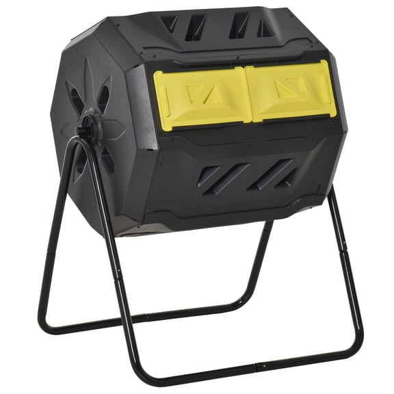 Tumbling Compost Bin Outdoor 360° Dual Chamber Rotating Composter 43 Gallon, Yellow,