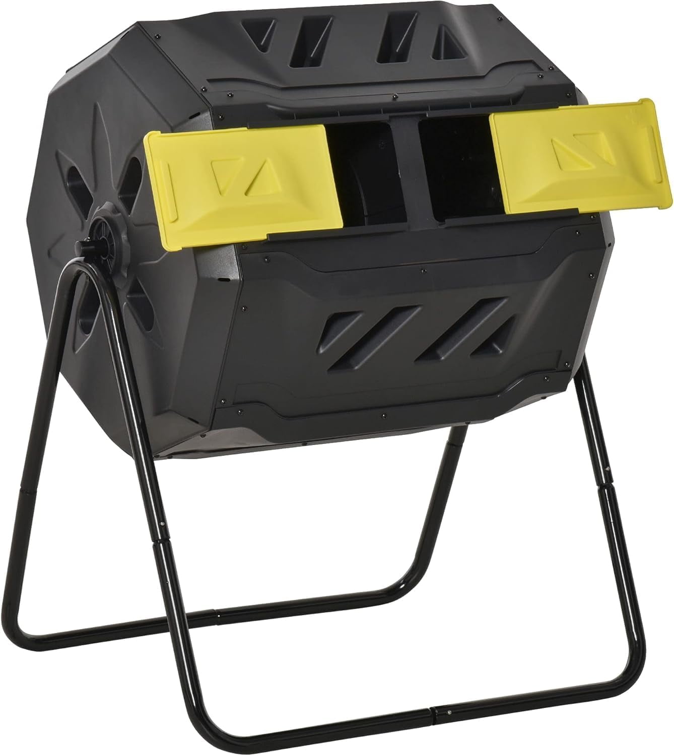 Yellow and Black 43 Gallon Dual Chamber Rotating Compost Bin