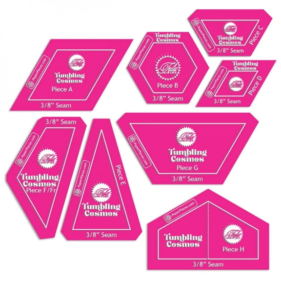Tumbling Cosmos Acrylic Fabric Cutting Template Set with 3/8in Seam Allowance by Tula Pink for Paper Pieces