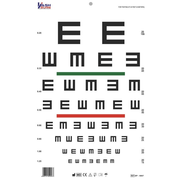Tumbling E with Red Green Bar Visual Acuity Test 3m / 10ft
