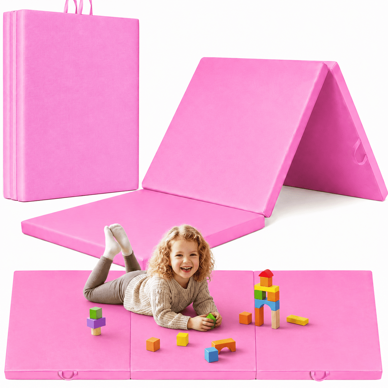 Tumbling Mat, 6x2" Thick High Density Anti Tear Gymnastics Mat, Gym Folding Exercise Aerobics Mats w/Carrying Handles for Home Gym Exercise, Multiple Colors