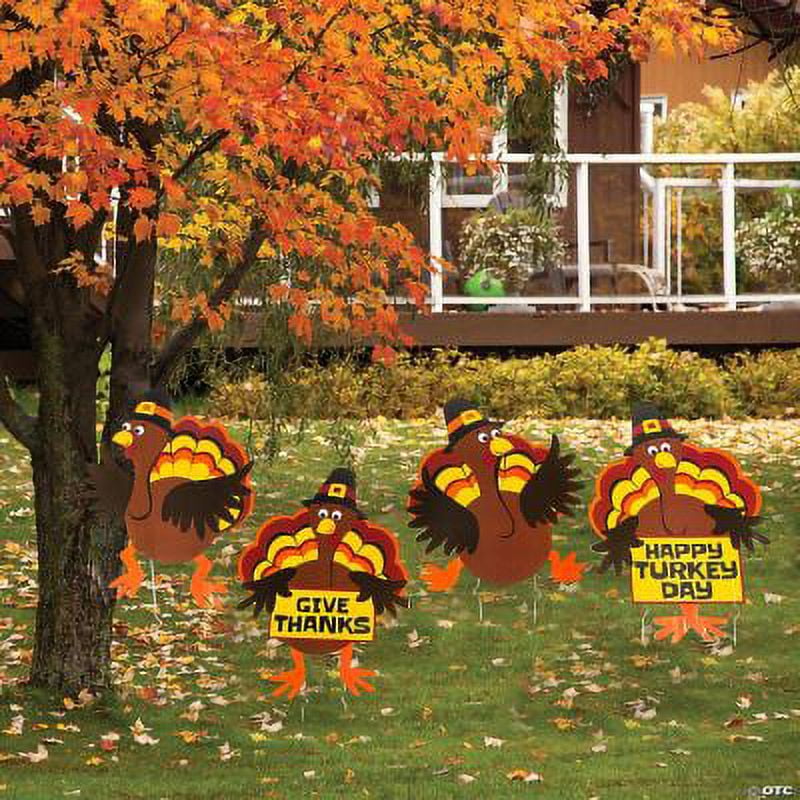 Tumbling Thanksgiving Turkeys Yard Sign Set with Pilgrim Hats