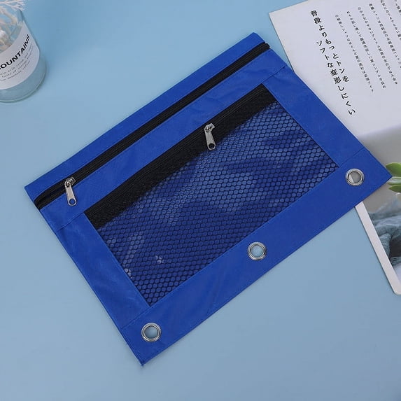 Tumdkd 3 Ring Zipper Pencil Pouch for Binder Oxford Cloth Pen Case with Clear Window Two Compartments Office Desk Organizer