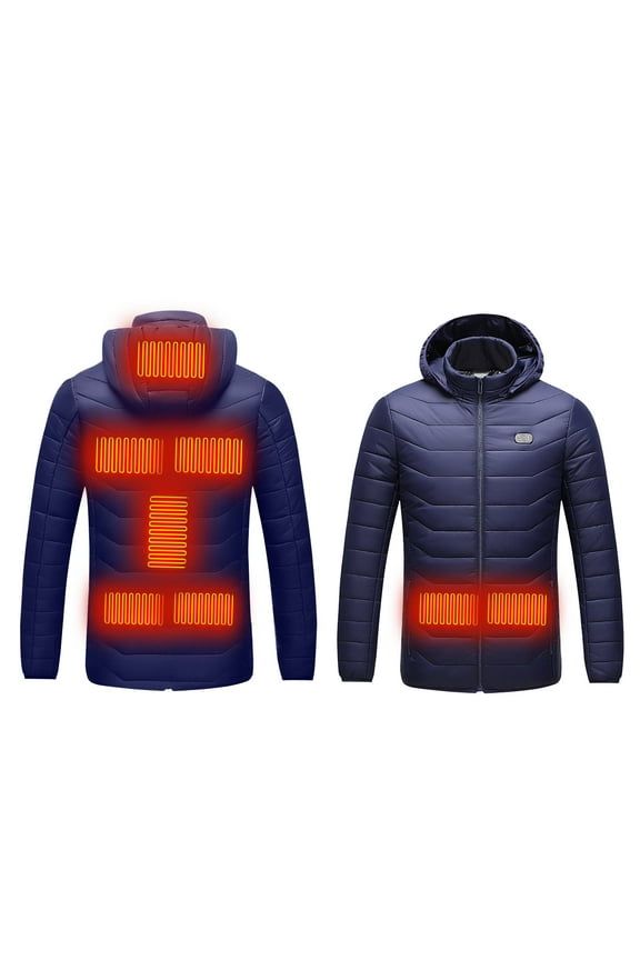 Heated Jacket for Men and Women, Heated Coat Hooded Heating Warm Jackets Windproof USB Charging Electric Body Warmer(L)