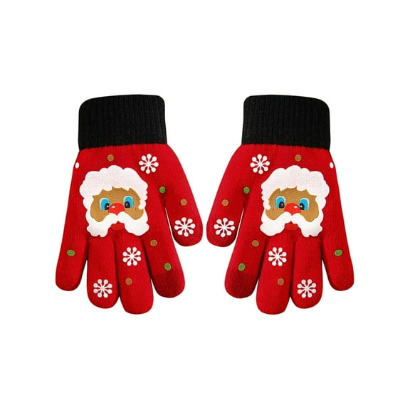 Haliyee Kid's Winter Gloves，Toddler Gloves，Christmas Santa Claus Pattern Warm Hand Guard Knitted Gloves For Girls In Winter Five Finger Screen Knitted Mobile Game Gloves