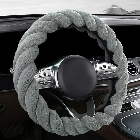 Haliyee Luxury Fluffy Winter Car Steering Wheel Cover for Women Soft Warm Plush Cute Auto Accessories for Vehicle, Universal, Anti Slip Standard Size 14"-15"(D-Style)