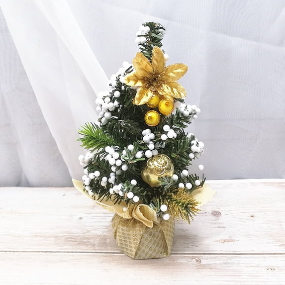 Haliyee Mini Christmas Tree,7.9 Inch Table Top Christmas Trees Artificial Tiny Miniature Christmas Tree Snow Bow Snowflake Green Fake Trees for Xmas Indoor Tabletop Desk Desktop Bedroom Decorations