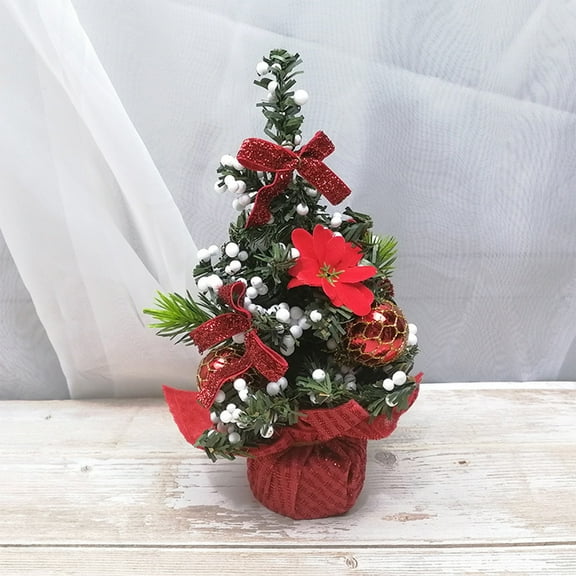 Haliyee Mini Christmas Tree,7.9 Inch Table Top Christmas Trees Artificial Tiny Miniature Christmas Tree Snow Bow Snowflake Green Fake Trees for Xmas Indoor Tabletop Desk Desktop Bedroom Decorations