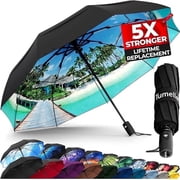 TUMELLA Strongest Windproof Travel Umbrella Compact, Superior and Beautiful, Small Strong but Light Portable and Automatic Folding Rain Umbrella, Durable Grip, Fits Car and Backpack