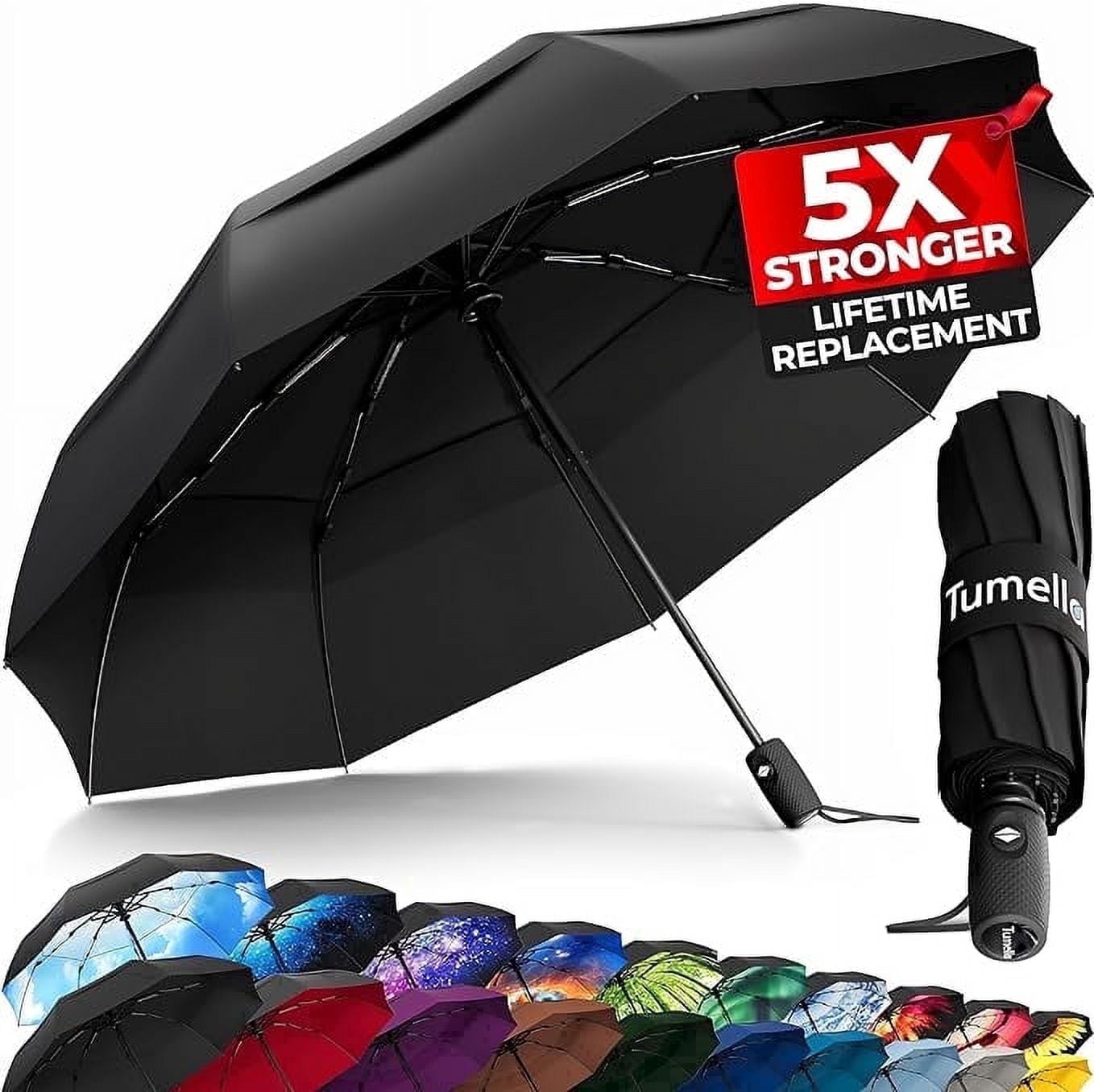 Tumella Travel Umbrella, Windproof up to 70 mph, Auto Open Close, Compact, UPF 50+, Fits Backpack