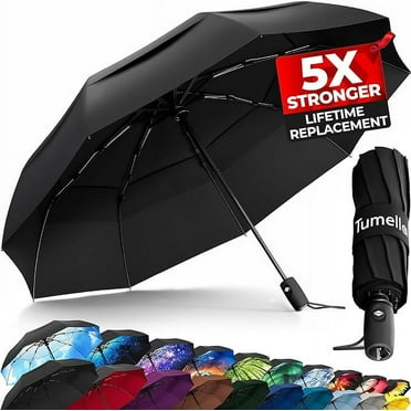 Tumella Windproof Travel Rain Umbrella, Black