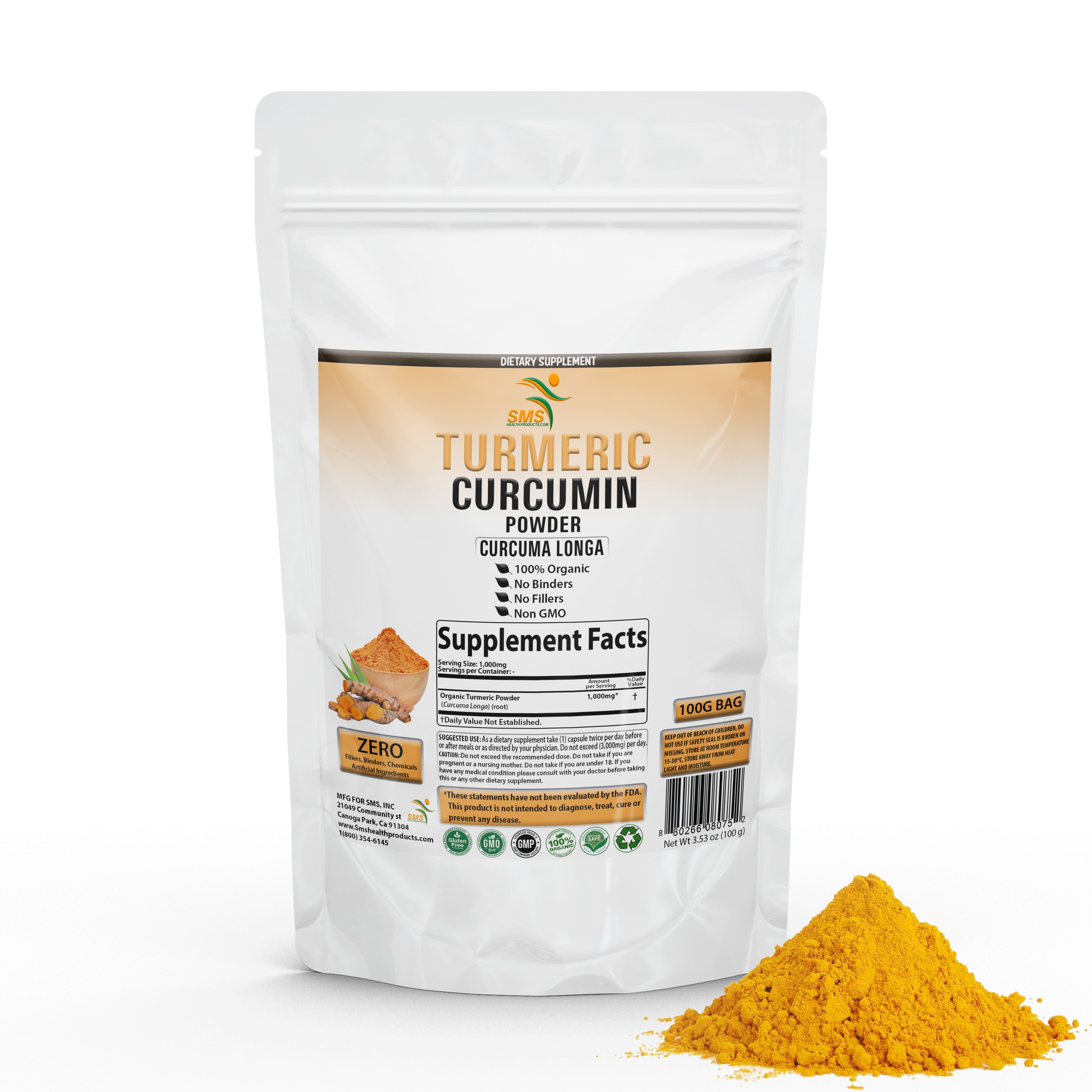 Tumeric Curcumin Organic Root Powder 100% Organic (Curcuma Longa) 100g 3.52 oz