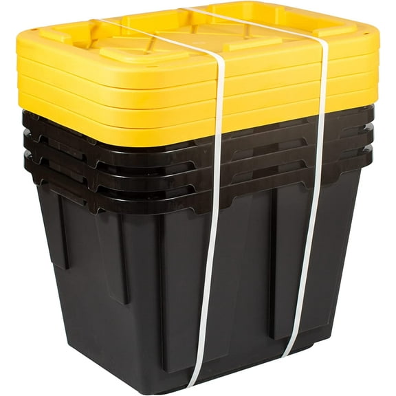 Tumis  Brand by Greenmade® Professional Storage Totes, 12-Gallon, Black/Yellow, Pack Of 4 Totes