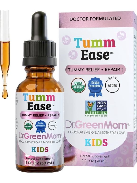 TummEase Herbal Tummy Drops for Boys & Girls - Child & Baby Digestive Drops - Marshmallow Root & Slippery Elm