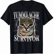 Tummy Ache Survivor Cat Meme Funny Saying Cats Animal Humor Unisex T-Shirt,S-5XL