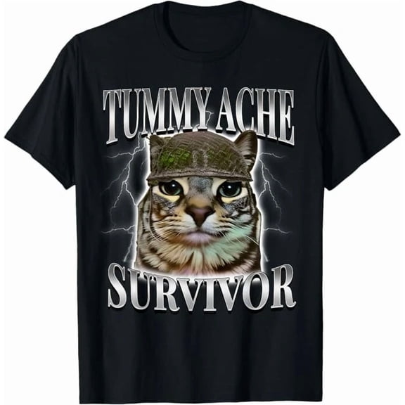 Tummy Ache Survivor Cat Meme Funny Saying Cats Animals T-Shirt