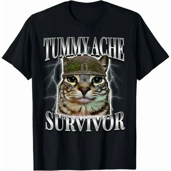 Tummy Ache Survivor Cat Meme Funny Saying Cats Animals T-Shirt