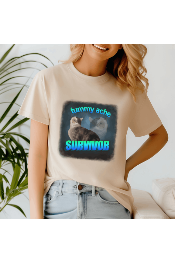 Tummy Ache Survivor Cat Word Shirt, Meme Tee, Trending Tshirt, Raccoon Shirt, Funny Friend Gift