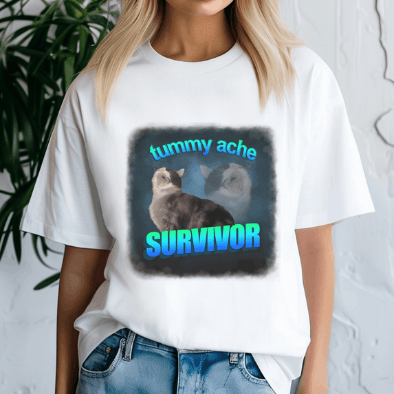 Tummy Ache Survivor Cat Word Shirt, Meme Tee, Trending Tshirt, Raccoon Shirt, Funny Friend Gift