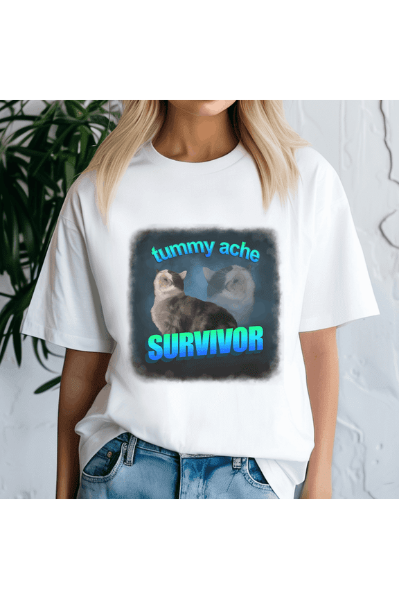 Tummy Ache Survivor Cat Word Shirt, Meme Tee, Trending Tshirt, Raccoon Shirt, Funny Friend Gift