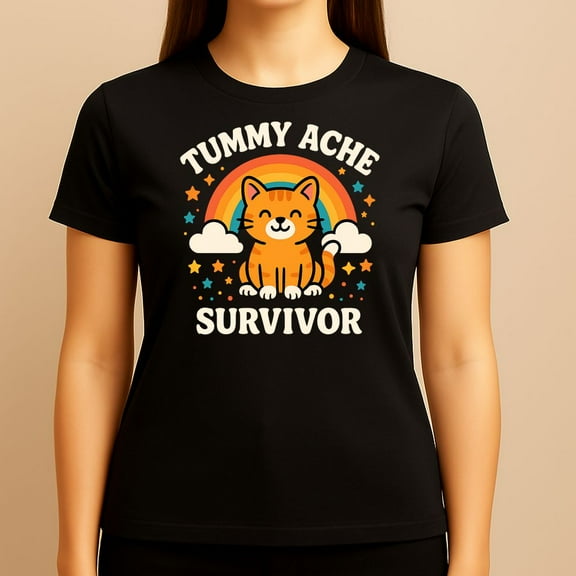 Tummy Ache Survivor - Cute Cat Rainbow Women's T-Shirt