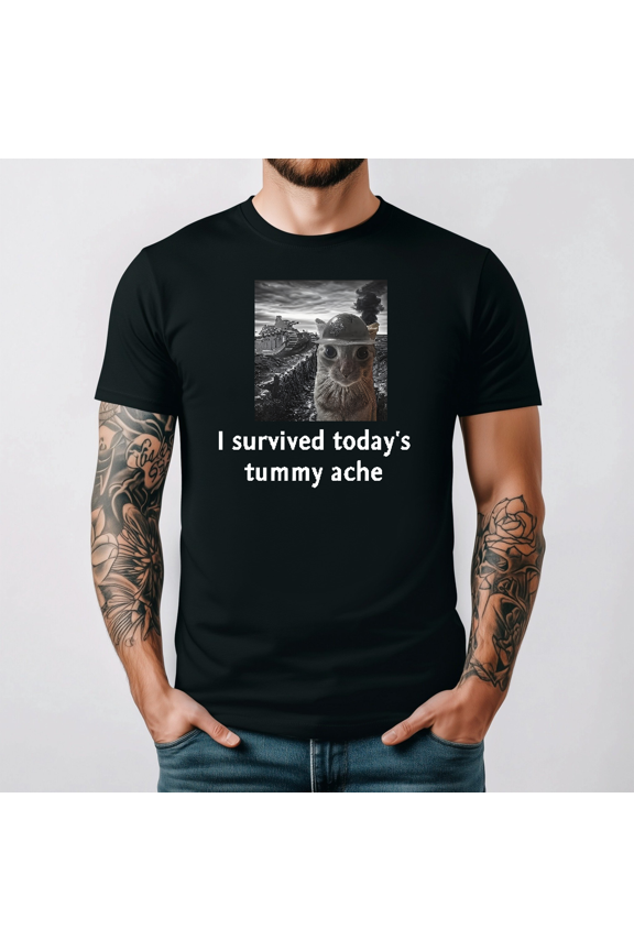 Tummy Ache Survivor Funny Cat Meme Internet Humor Graphic Shirt V15215,for men and women up to 5XL