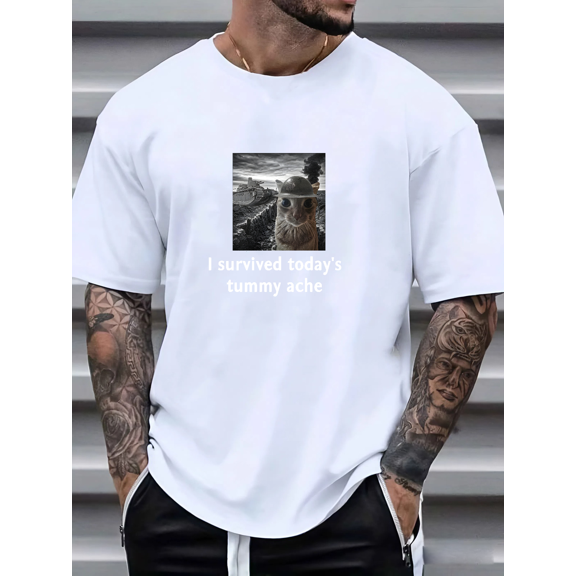 Tummy Ache Survivor Funny Cat Meme Internet Humor Graphic Unisex T-Shirt