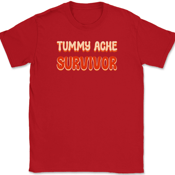 Tummy Ache Survivor T-Shirt Funny Food Pain Humor Gift Retro Text Tee - Red, 5XL