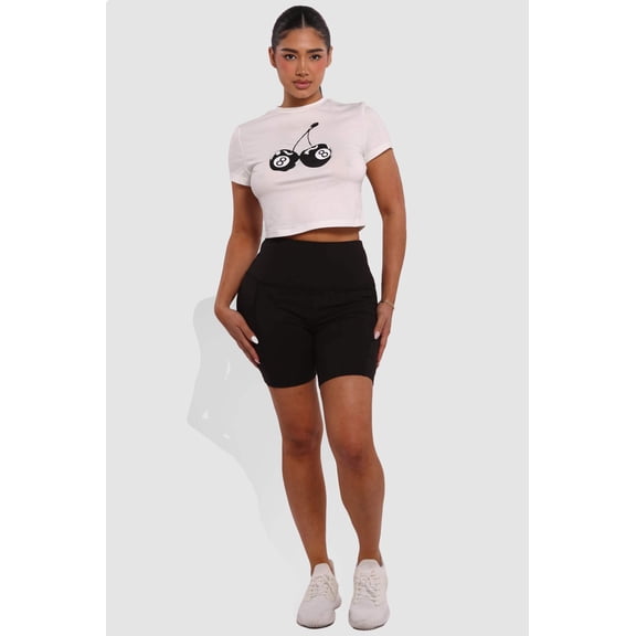 Tummy Control Biker Shorts With Side Pockets - Black