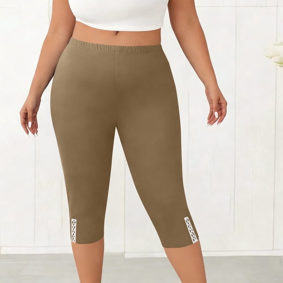 Tummy Control Capri Leggings for Women High Waisted Cropped Yoga Pants Hollow Out Detail Knee Length Bottoms Workout Gym Activewear