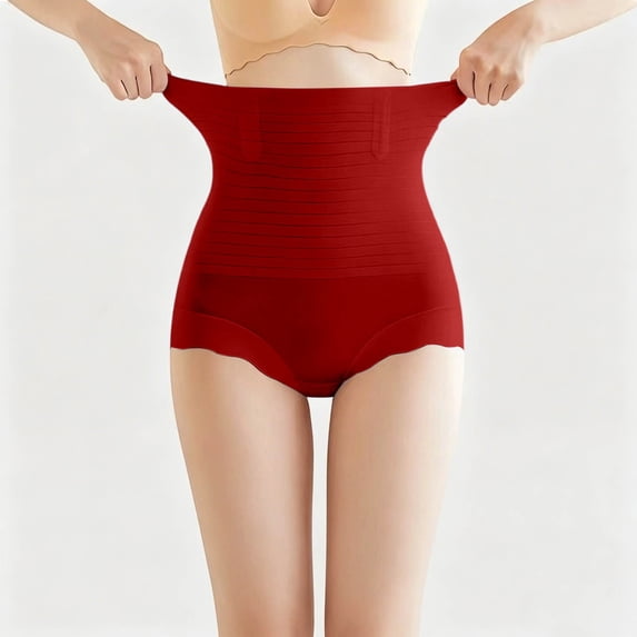 Tummy Control Shapewear for Women High Waisted Body Shaping Underwear Seamless Panties 4-in-1 Compression Panty Girdle(Red,L)