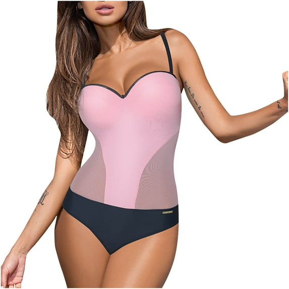Tummy Control Swimsuits for Women Colorblock One Piece Swimsuit Spaghetti Strap Underwire Swimwear Monokini Swimsuit